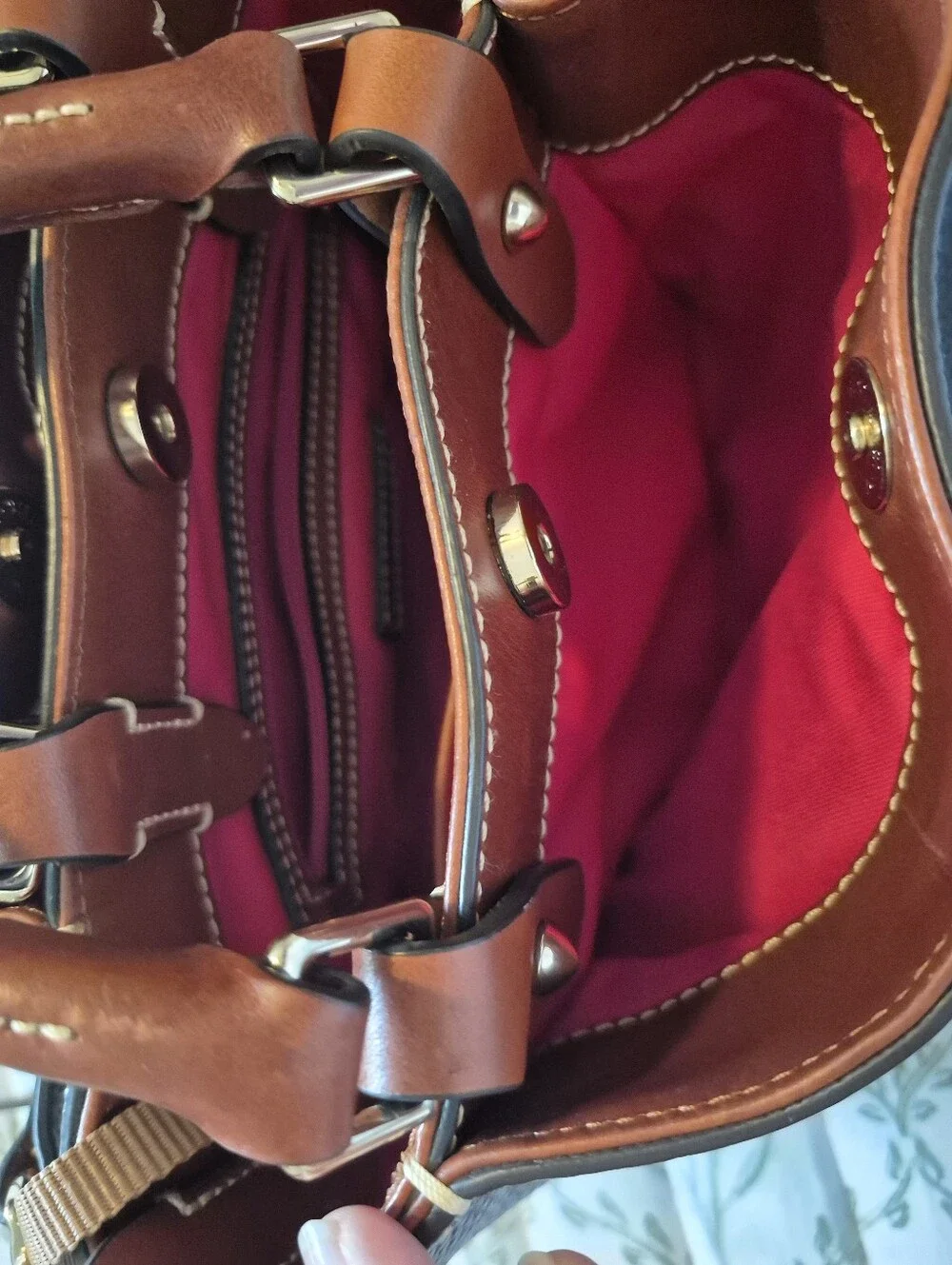 Dooney & Bourke Black Pebbled Leather Shoulder Bag with Tan Trim